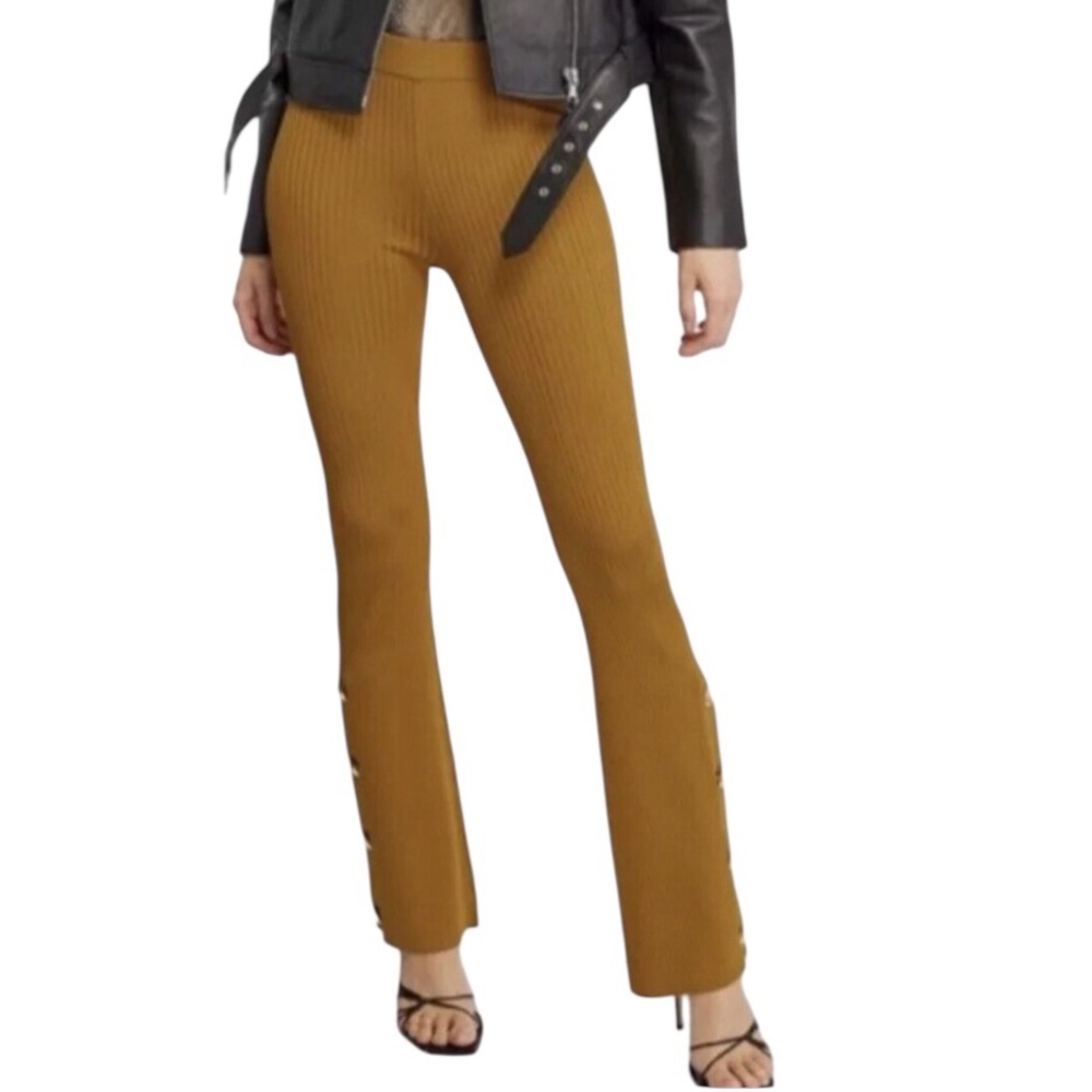 Good American Rib-Knit Flared Trousers in Goldenrod(NWT)